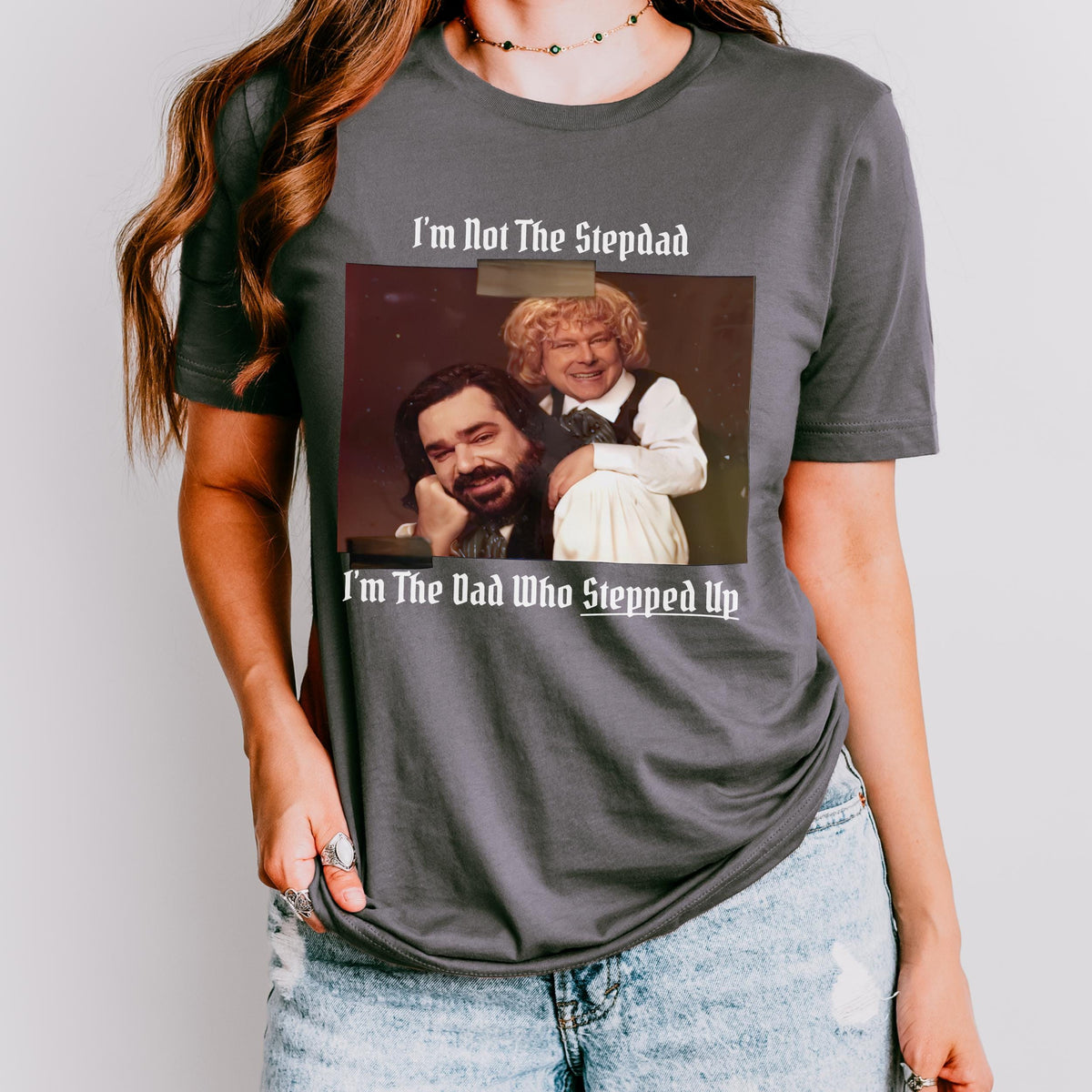 Laszlo & Baby Colin Robinson graphic shirt featuring What We Do in the Shadows Stepdad Tee
