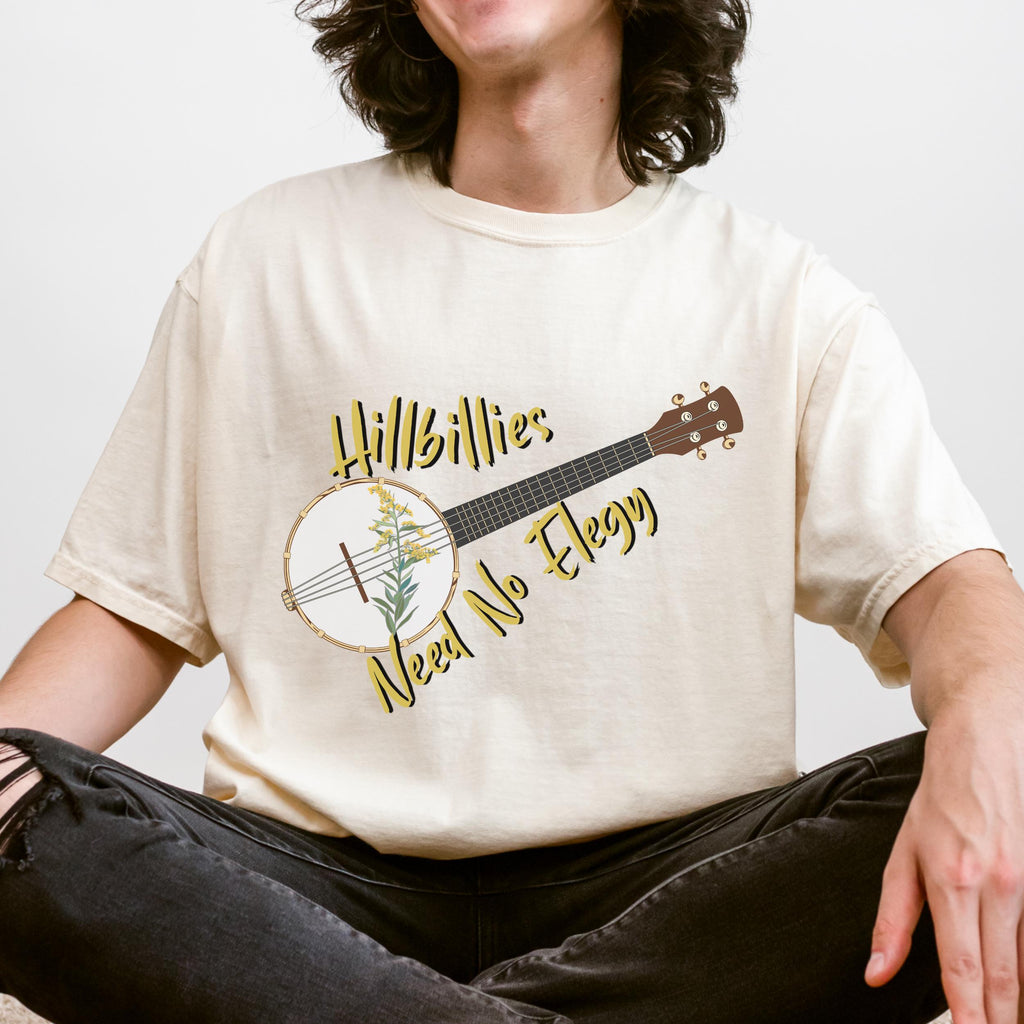 Hillbillies Need No Elegy graphic shirt featuring Appalachian Banjo Graphic Tee