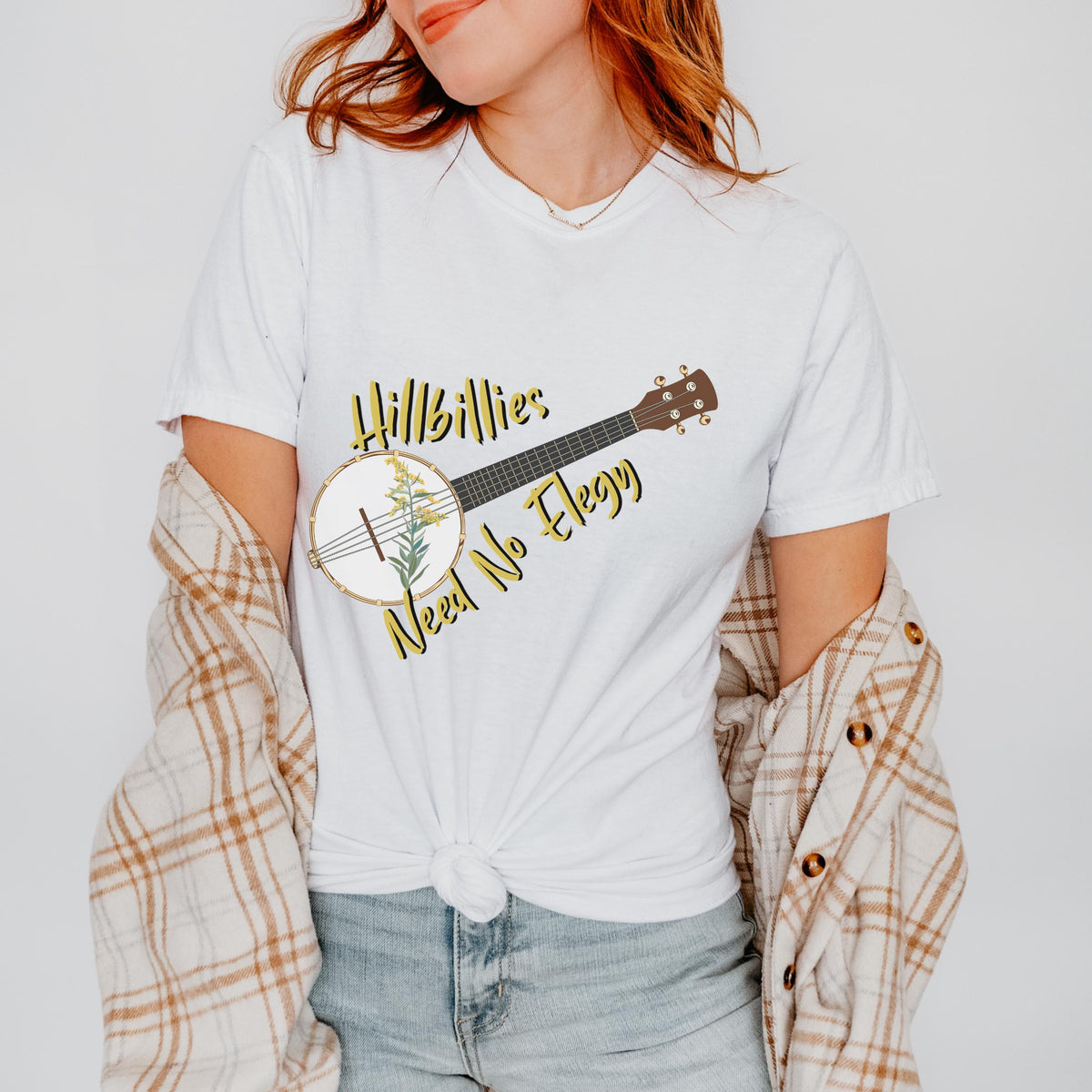 Hillbillies Need No Elegy graphic shirt featuring Appalachian Banjo Graphic Tee