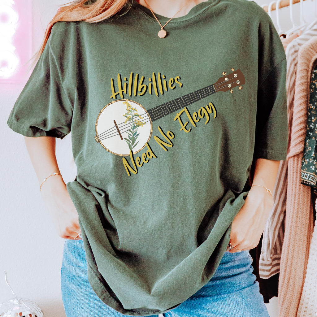 Hillbillies Need No Elegy graphic shirt featuring Appalachian Banjo Graphic Tee