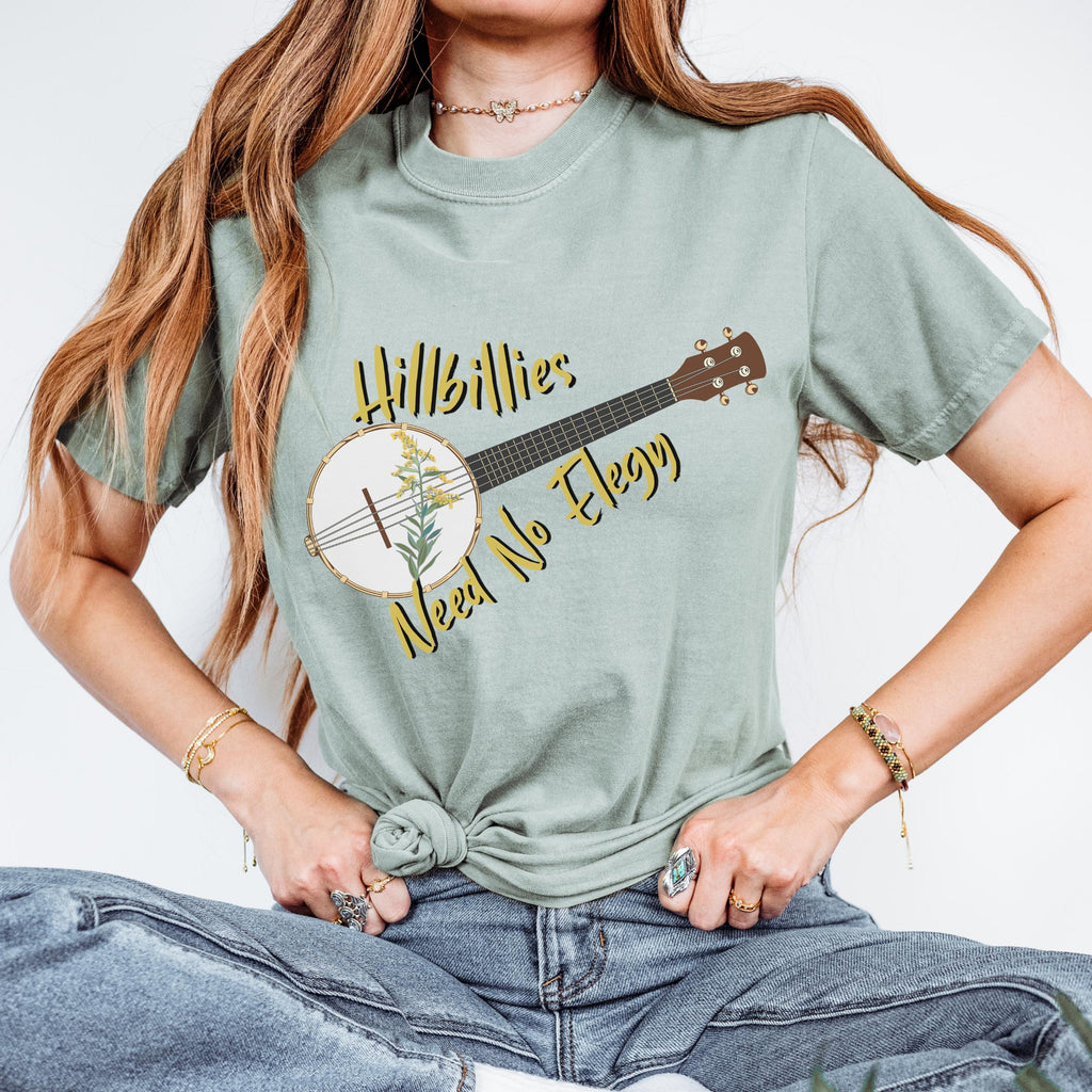 Hillbillies Need No Elegy graphic shirt featuring Appalachian Banjo Graphic Tee