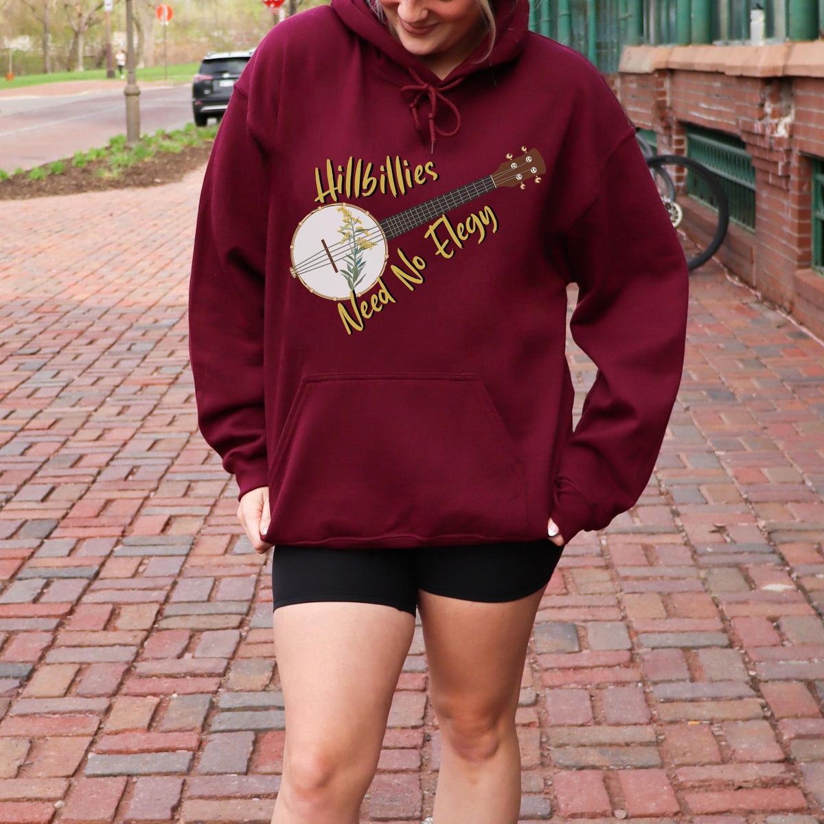 Hillbillies Need No Elegy graphic hoodie featuring Appalachian Banjo Sweatshirt