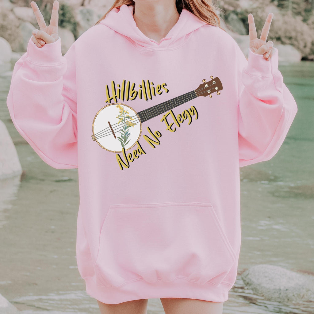 Hillbillies Need No Elegy graphic hoodie featuring Appalachian Banjo Sweatshirt