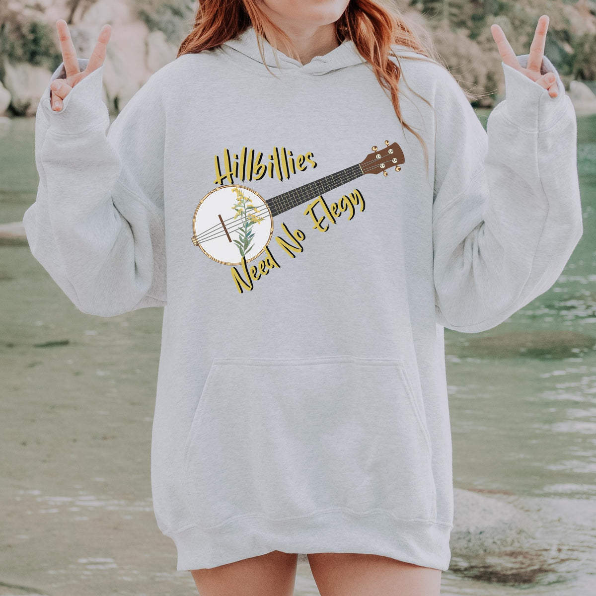 Hillbillies Need No Elegy graphic hoodie featuring Appalachian Banjo Sweatshirt