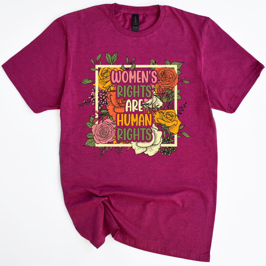Women’s Rights Are Human Rights graphic shirt featuring Retro Floral Feminist Tee in Dark Heather
