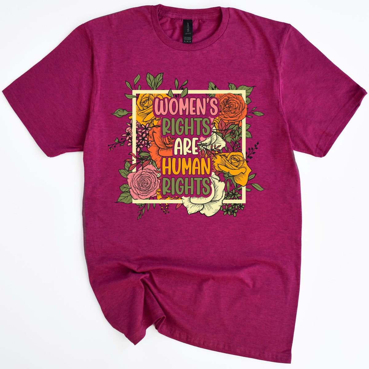 Women’s Rights Are Human Rights graphic shirt featuring Retro Floral Feminist Tee in Dark Heather