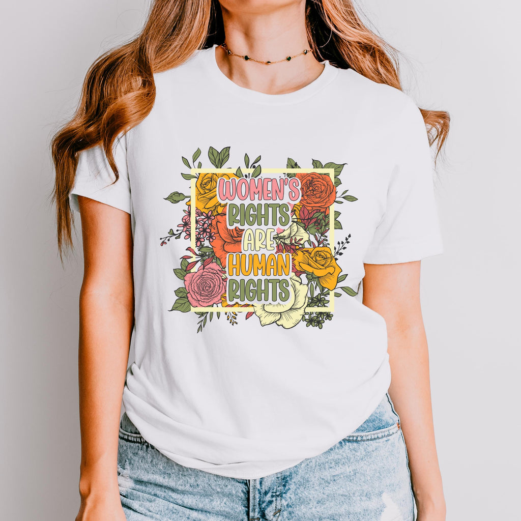 Women’s Rights Are Human Rights graphic shirt featuring Retro Floral Feminist Tee
