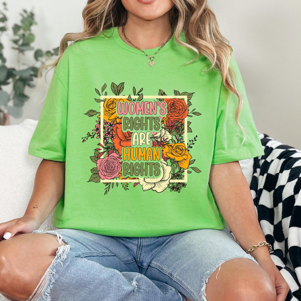 Women’s Rights Are Human Rights graphic shirt featuring Retro Floral Feminist Tee