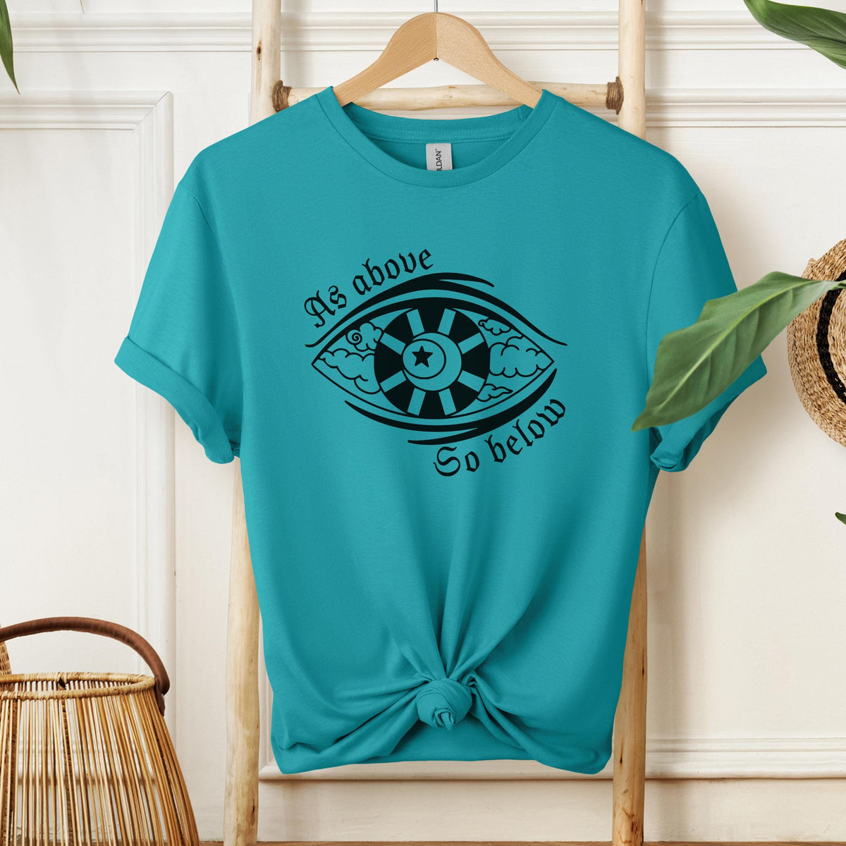 Esoteric Eye graphic shirt featuring "As Above, So Below" Mystical Graphic Tee