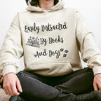 Easily Distracted by Books and Dogs graphic hoodie featuring Book Lover Dog Mom Sweatshirt