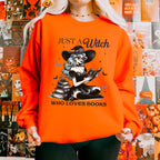 Just a Witch Who Loves Books graphic sweatshirt featuring Witchy Book Lover Crewneck in Antique Cherry Red