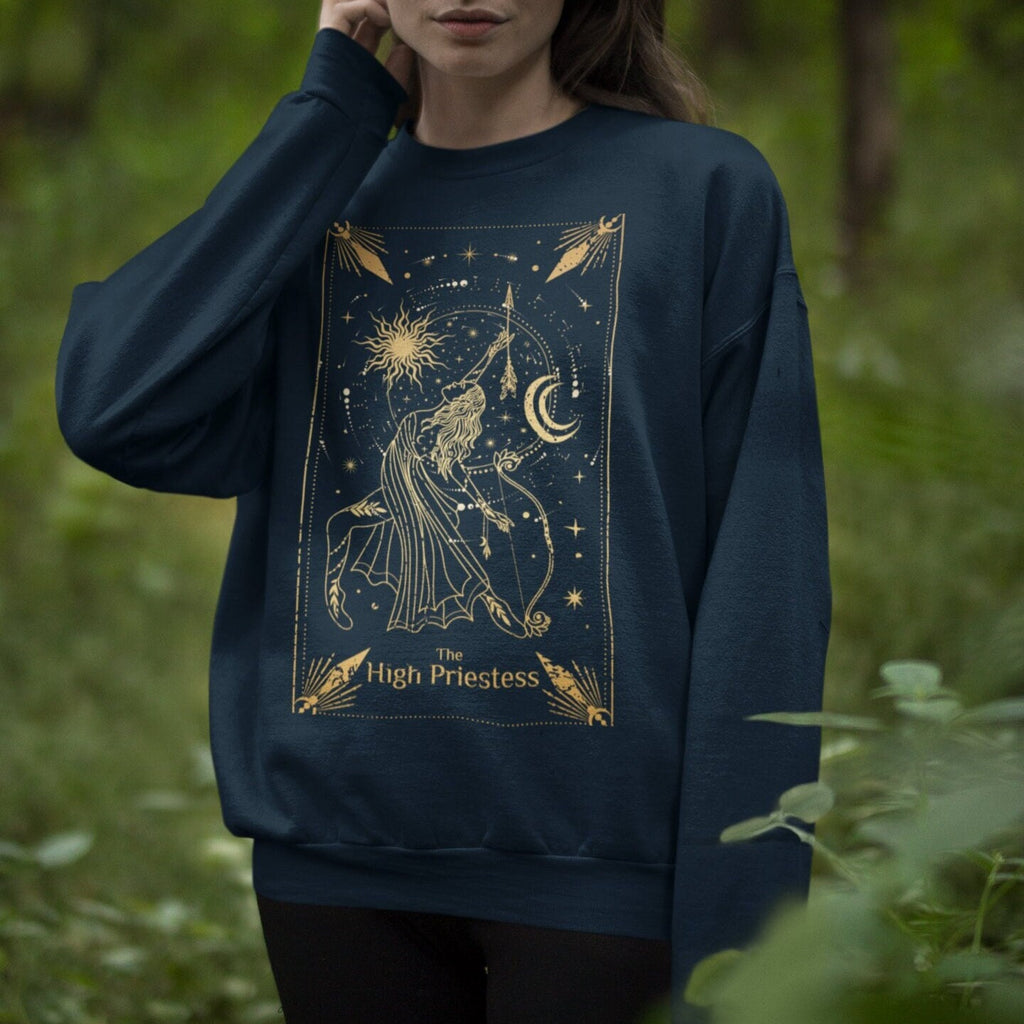 High Priestess Tarot graphic sweatshirt featuring Celestial Witchy Crewneck