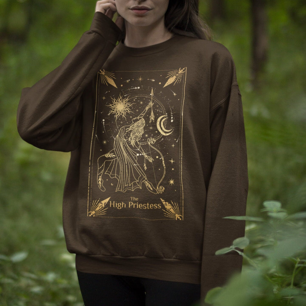 High Priestess Tarot graphic sweatshirt featuring Celestial Witchy Crewneck