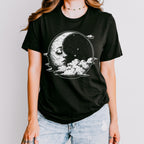 Celestial Moon Face graphic shirt featuring Witchy Crescent Moon Graphic Tee