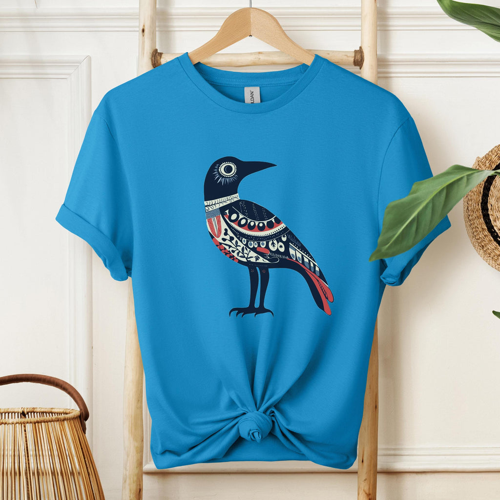 Folk Art Crow graphic shirt featuring Nordic Bird Graphic Tee