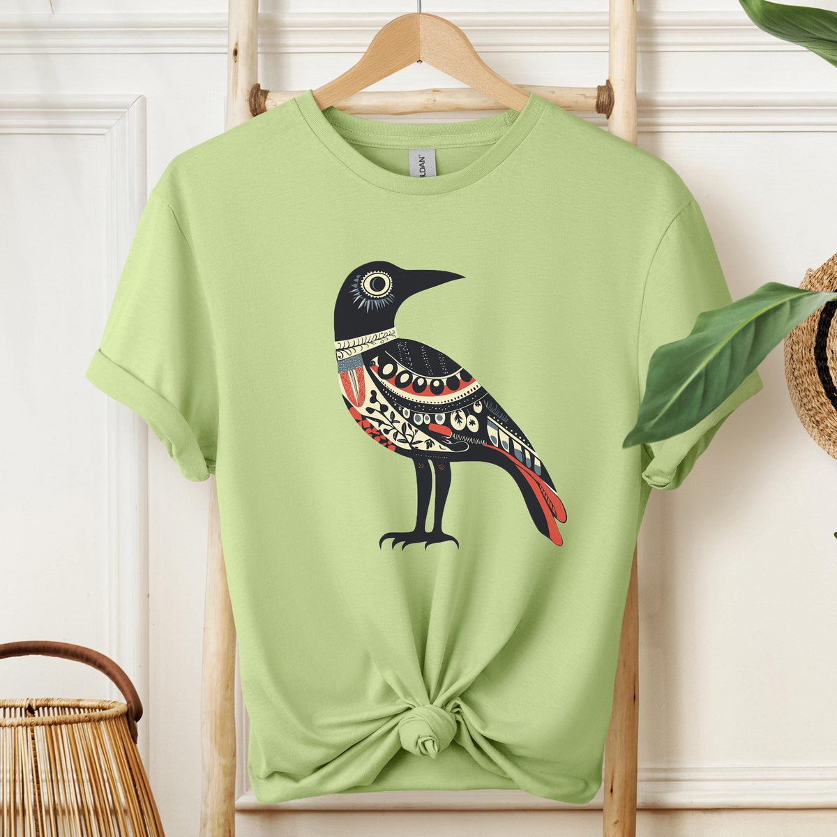 Folk Art Crow graphic shirt featuring Nordic Bird Graphic Tee