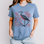 Blue Heron graphic shirt featuring Linocut Bird Graphic Tee in Gold