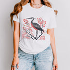 Blue Heron graphic shirt featuring Linocut Bird Graphic Tee