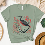 Blue Heron graphic shirt featuring Linocut Bird Graphic Tee