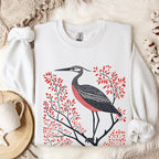 Blue Heron graphic sweatshirt featuring Linocut Bird Crewneck