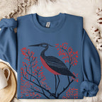 Blue Heron graphic sweatshirt featuring Linocut Bird Crewneck