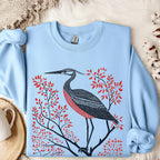 Blue Heron graphic sweatshirt featuring Linocut Bird Crewneck