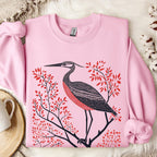 Blue Heron graphic sweatshirt featuring Linocut Bird Crewneck