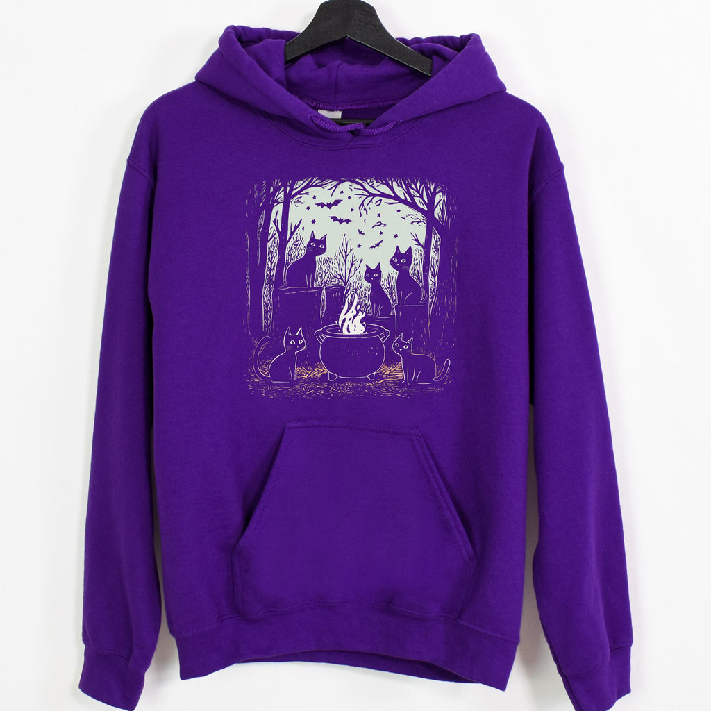 Black Cat Coven graphic hoodie featuring Witchy Cauldron Cat Sweatshirt