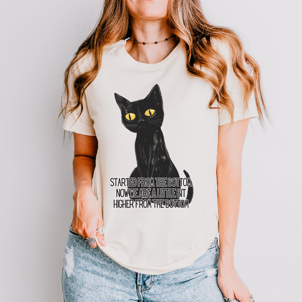 Started From the Bottom Cat graphic shirt featuring Funny Black Cat Graphic Tee
