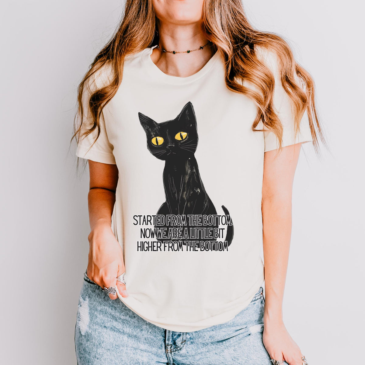 Started From the Bottom Cat graphic shirt featuring Funny Black Cat Graphic Tee