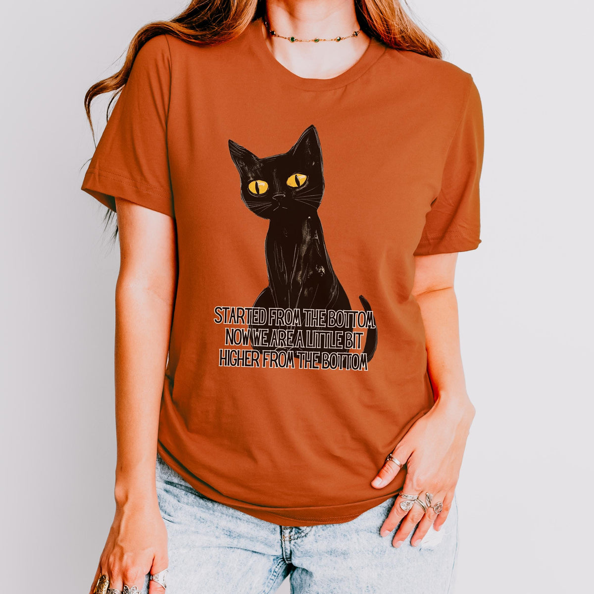 Started From the Bottom Cat graphic shirt featuring Funny Black Cat Graphic Tee