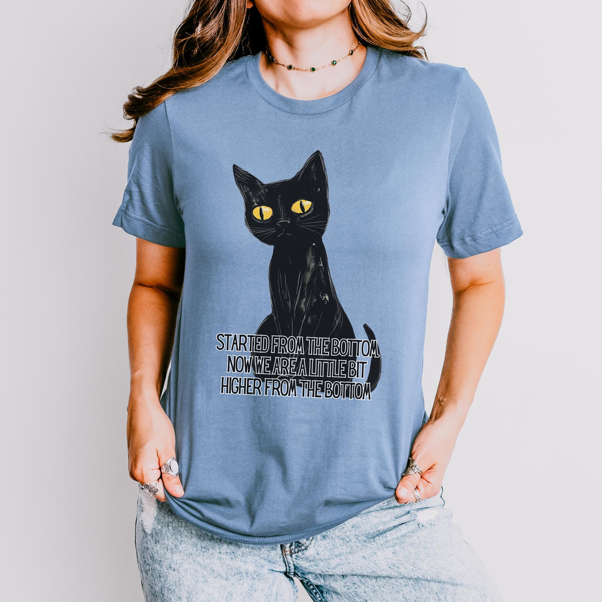 Started From the Bottom Cat graphic shirt featuring Funny Black Cat Graphic Tee