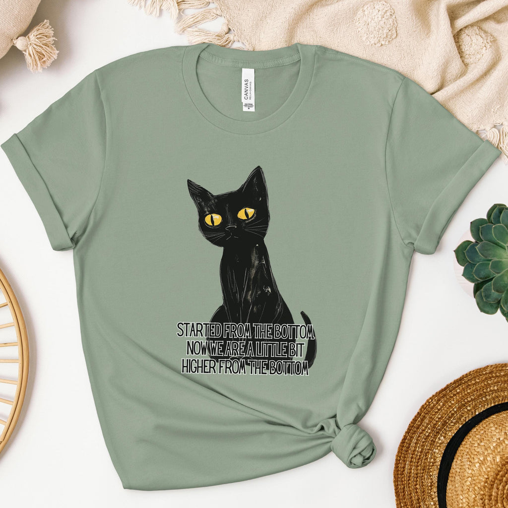 Started From the Bottom Cat graphic shirt featuring Funny Black Cat Graphic Tee