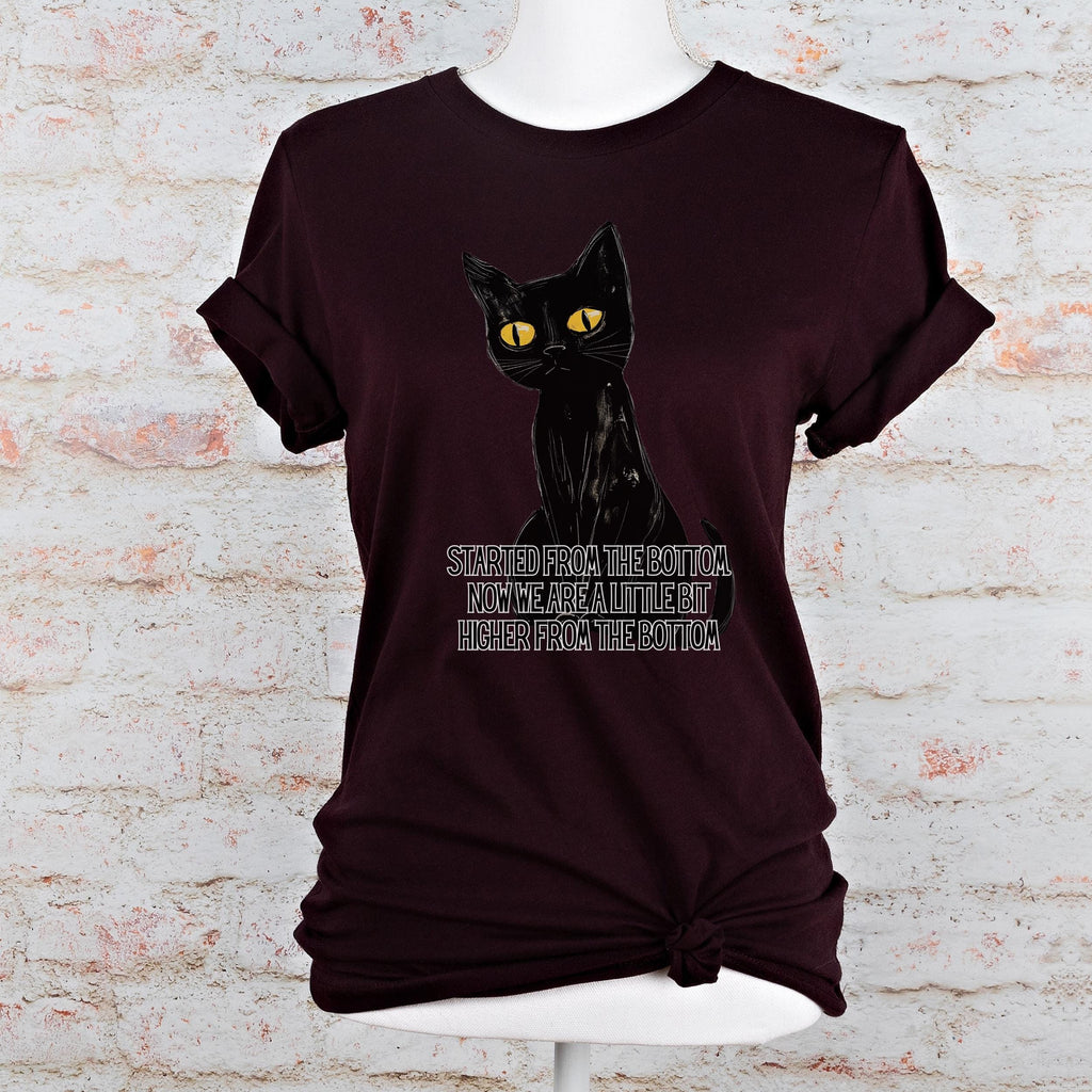 Started From the Bottom Cat graphic shirt featuring Funny Black Cat Graphic Tee