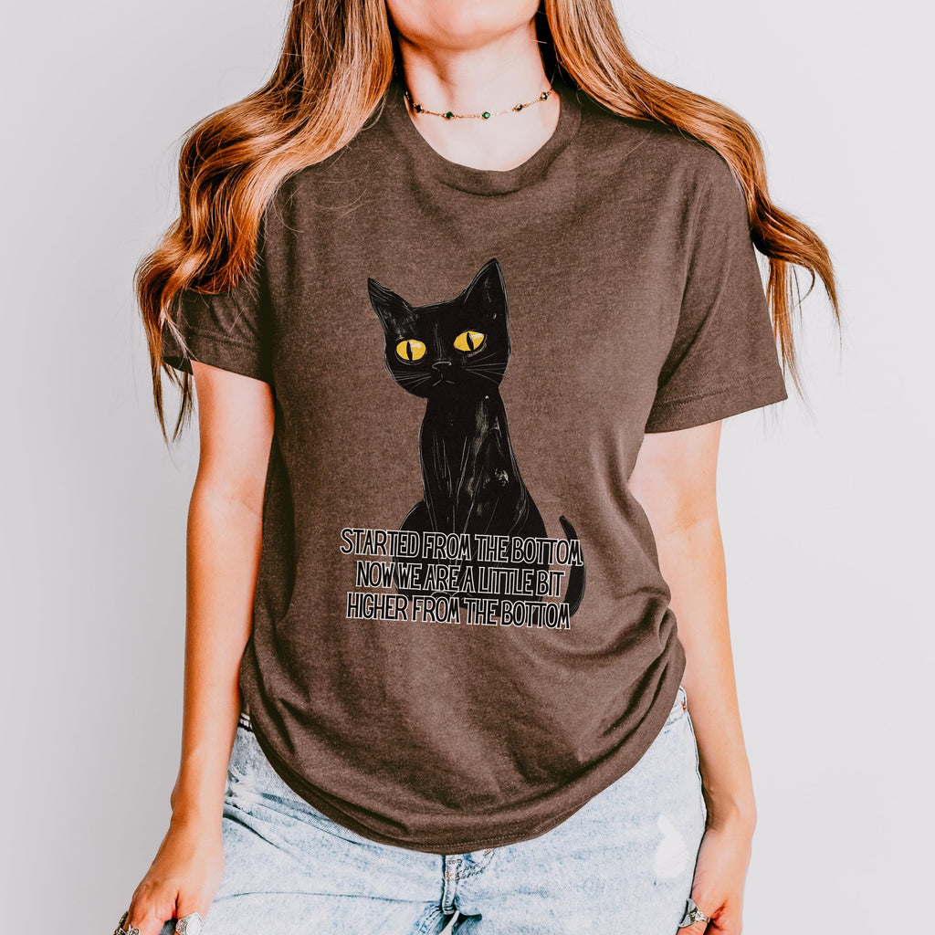 Started From the Bottom Cat graphic shirt featuring Funny Black Cat Graphic Tee