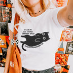 I Can Do All Things Through Spite kids shirt featuring Funny Black Cat Graphic Tee