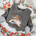 Easily Distracted by Cats and Books graphic sweatshirt featuring Book Lover Cat Crewneck