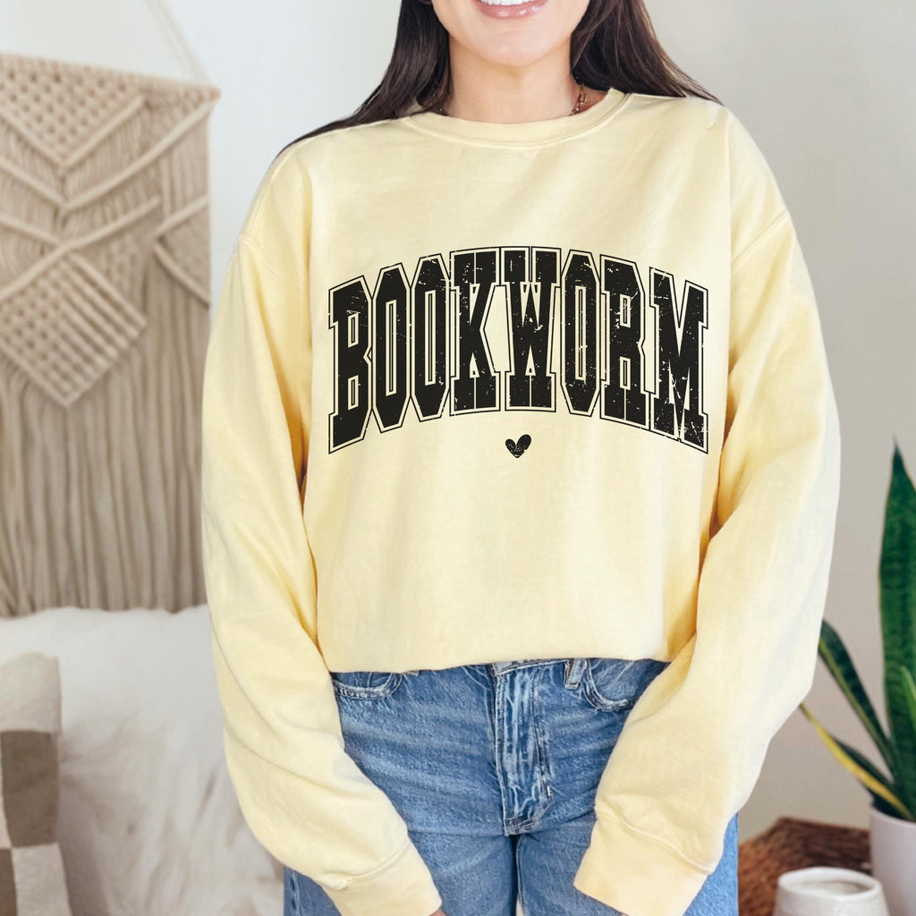 Bookworm graphic sweatshirt featuring Comfort Colors Book Lover Crewneck