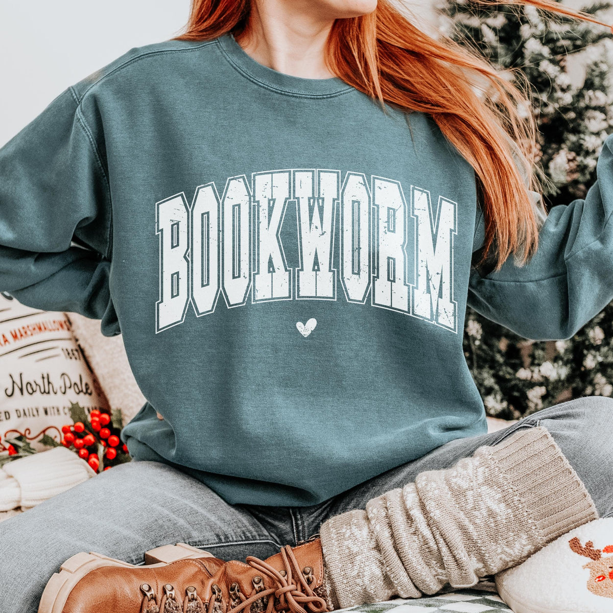 Bookworm graphic sweatshirt featuring Comfort Colors Book Lover Crewneck