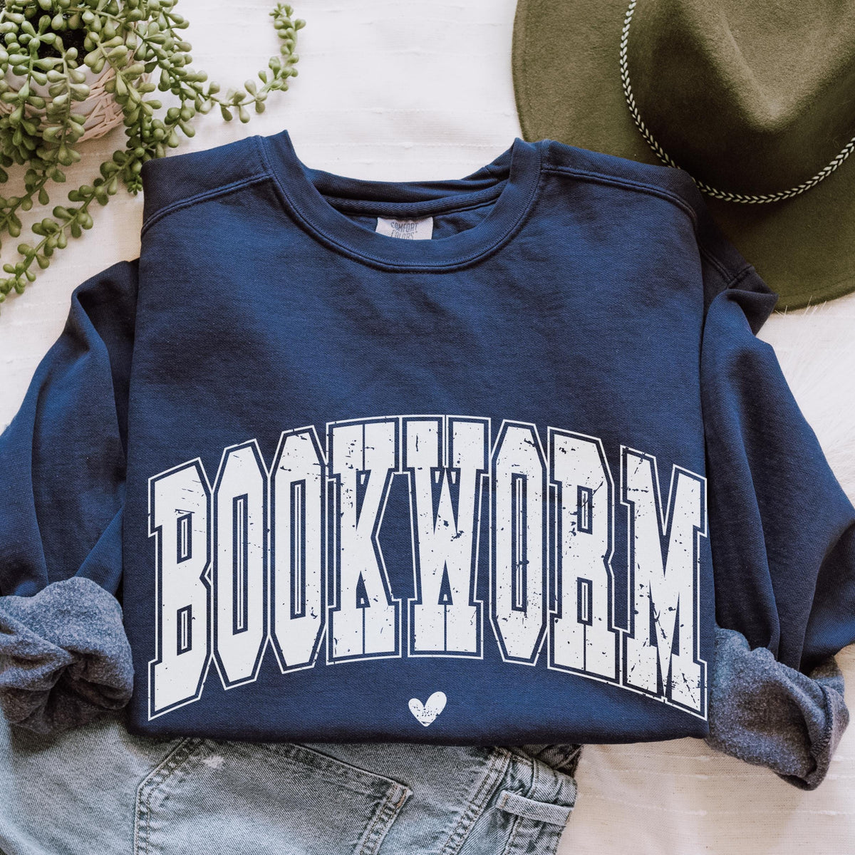 Bookworm graphic sweatshirt featuring Comfort Colors Book Lover Crewneck