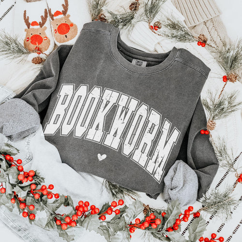 Bookworm graphic sweatshirt featuring Comfort Colors Book Lover Crewneck in Blue Spruce