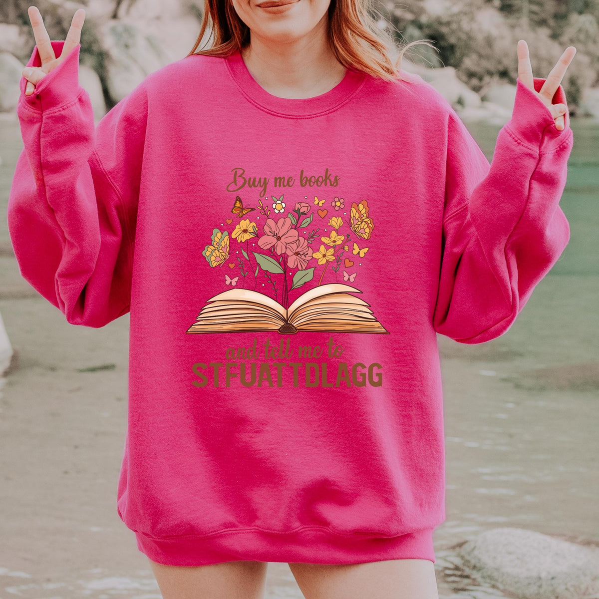 Buy Me Books STFUATTDLAGG graphic sweatshirt featuring Spicy Book Lover Crewneck