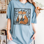 Fox Couple graphic shirt featuring Linocut Woodland Graphic Tee in White