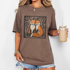 Fox Couple graphic shirt featuring Linocut Woodland Graphic Tee