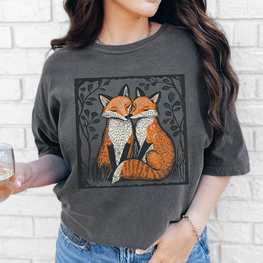 Fox Couple graphic shirt featuring Linocut Woodland Graphic Tee