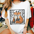 Fox Couple graphic shirt featuring Linocut Woodland Graphic Tee