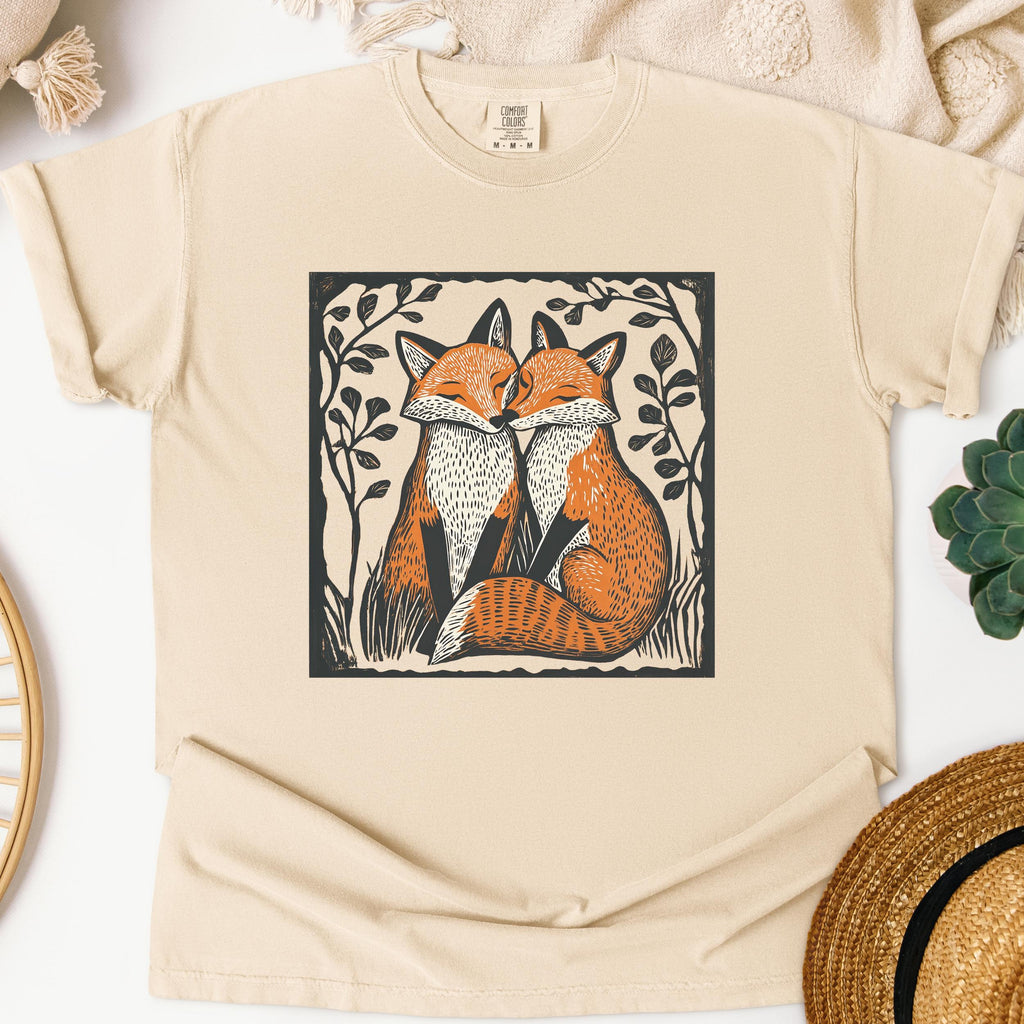Fox Couple graphic shirt featuring Linocut Woodland Graphic Tee