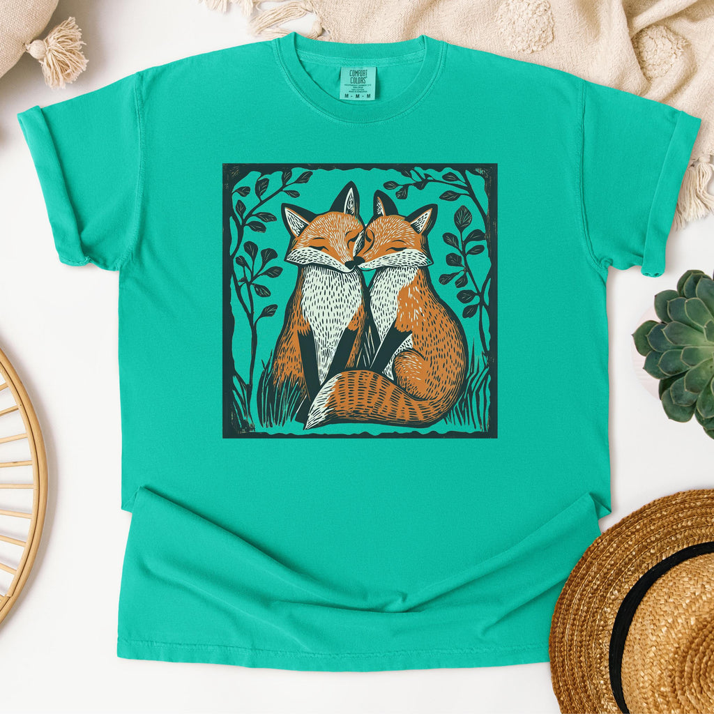 Fox Couple graphic shirt featuring Linocut Woodland Graphic Tee