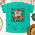 Fox Couple graphic shirt featuring Linocut Woodland Graphic Tee