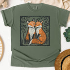 Fox Couple graphic shirt featuring Linocut Woodland Graphic Tee